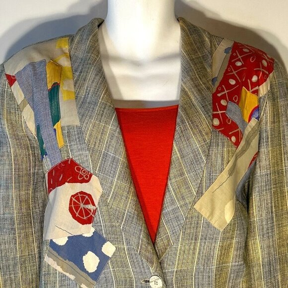 Canvasbacks SZ M Vintage Patchwork longline oversized blazer Artsy 80's Timeless - Picture 2 of 12